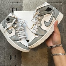 Jordan 1 Mid white Grey custom design with reflective lines