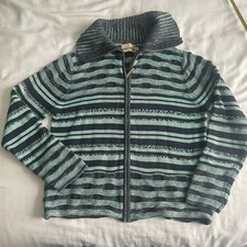 Alice Collins Retro Striped Zip Cardigan Jacket Boho Indie Knit Size 14 Cotton
