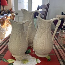 Set of FERN Cream stoneware relief moulded jugs by WILLIAM BROWNFIELD c1860 x 3