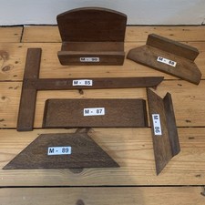 Woodworkers Hand Made Guides 45° & T Square In Teak/Mahogany/Oak In Holder VTG