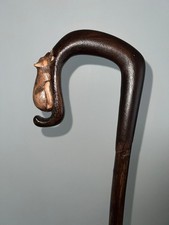 Antique Original Rustic Carved Solid Wood Walking Stick one piece handle. 52"