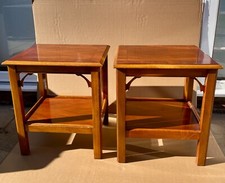 Pair of Side/Lamp Tables with shelf - solid Yew wood - reproduction style