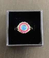 Pink Rhinestone Flower 6mm Round Glass Stone Gold Mood Ring Size 7