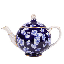 Coalport Teapot Sevres Style Rope Knot Finial Chinese Blossom Circa 1879