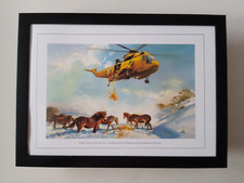 Frank Wootton Aircraft print 'Fodder Drop To Exmoor Ponies' Sea King  FRAMED