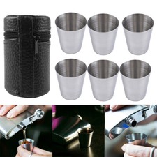 6X30ml Stainless Steel Shot Glass Cup Drinking Whiskey Mugs+Cover Case Travel
