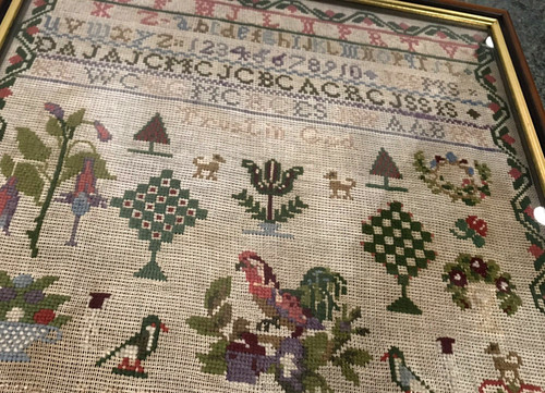 Antique needlework sampler - needlework,