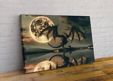 Large  Dragon Wings Moon Framed Canvas Fantasy Wall Art Picture Poster Print