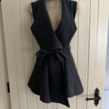 Women  Designer Vest Belted Collared Long Waistcoat Grey size Small Beautiful