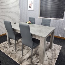 Grey Dining Table And 4 Chairs Dining Room Wood kitchen table and Leather chairs