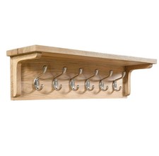 Coat Rack with 6 Hook Hangers, Wooden Light Oak Wall Mounted Storage Shelf Unit