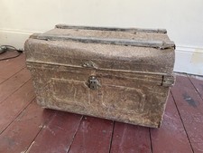 Old Rusty Metal Chest Trunk Ottoman Storage Box