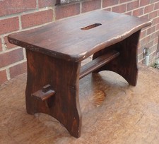 Edwardian antique footstool stool solid pine pegged Arts & Crafts gothic revival