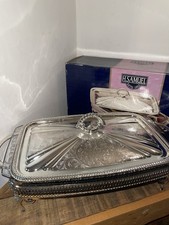 Vintage 15” Queen Anne Silver Plated Pyrex Lidded Oven Serving Dish Unused