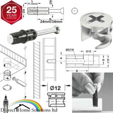 HAFELE MINIFIX C100 Ø12mm CAM LOCK BOLTS & FIXING DOWELS FURNITURE FIT FLAT PACK