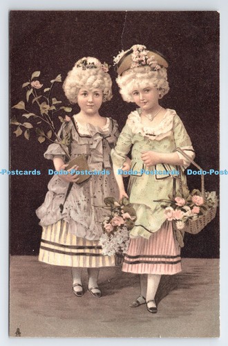 R777385 two girls with basket - two,