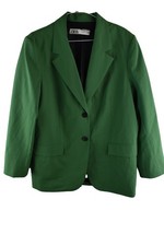 ZARA Green Blazer Jacket size L Womens Button Up Wool Blend Smart Casual