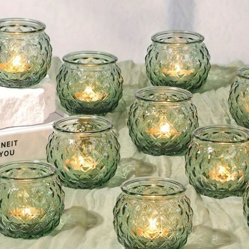 6pcs green glass candle holder - 6pcs,