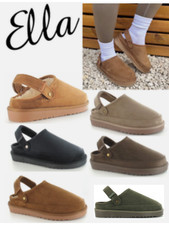 ELLA RUBY LADIES OUTSIDE SLIPPERS NEW WOMENS WARM FAUX SUEDE WINTER HARD SOLE