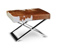 Stylish Bauhaus Cowhide Ottoman Footstool. Real Cowhide Brown-White.