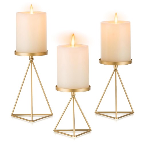 Gold pillar candle holders - gold,