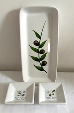 Vintage Italian Style Olive Branch White Serving Dish + Two Small Oil Dishes