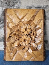 Wooden Hand Carved Floral Wall Hanging 25x20cm Vintage Relief Live Edge Scottish