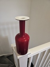 Vintage Otto Brauer Red With Opal White Gulvase For Holmegaard Glass Denmark MCM
