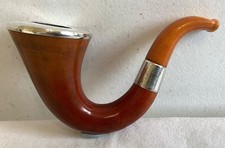 ANTIQUE 925 STERLING SILVER GOURD CALABASH PIPE,  BUTTERSCOTCH AMBER STEM 1907.