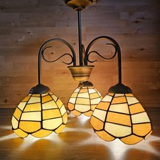 Stained Glass Orange Hanging Light Trio - Chandelier - Dining - Retro Pub / Bar