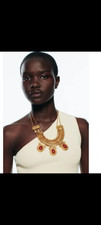Zara gold metal red stone applique necklace belt boho set