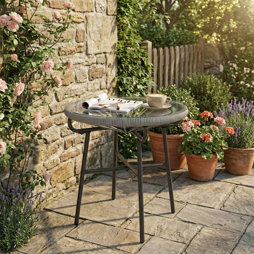 Round rattan side table - side,
