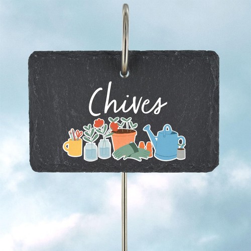 Chives herb garden - chives, marker
