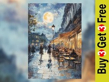 Moonlit City Cafe Painting