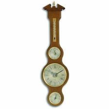 Oak Banjo Barometer With Clock