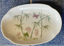 Vintage St Michael Soap Dish.Pin Dish.White porcelain.Bamboo,floral,butterfly.