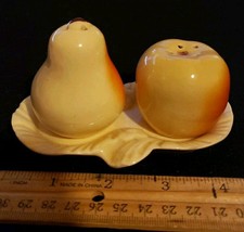 Vintage Germany Ceramic Apple & Pear Salt and Pepper Shaker Set with Holder