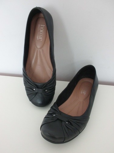 Hotter black leather ballet - black,