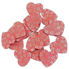 5 x Pink Wooden Hearts with flower pattern 3cm x 2.5cm