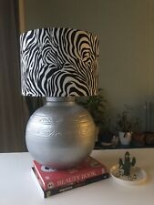 Up-cycled Silver Spray Painted Lamp Base with Hand Made Zebra Lamp Shade.