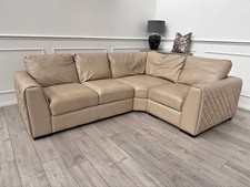 Large Sandy Beige Leather Luxe Corner Sofa (PTP)