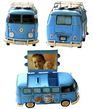 Vintage Tin Plate Kombi Camper Van Money Box With Photo Frame Lid Piggy Bank