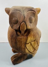 Hand Carved Wooden Owl Ornament 18cm – Natural Wood – Vintage Style Bali Carving