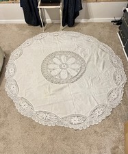 6ft Vintage Linen Round Lace Crochet Embroidered Tablecloth Table Cloth Cover