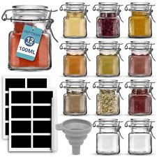 HEFTMAN Top Spice Jars with Lids Funnel Labels Airtight Seal 100mL 12 Mini Clip