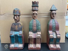 Three Hand Carved And Painted Wooden Sculptures  Shamans African Figures