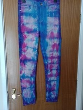 M&S The Carrie Blue Pink Tie Dye Skinny Jeans sz12 Hippie Festival