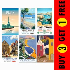 VINTAGE RETRO HOLIDAY TRAVEL RAILWAY POSTERS CITY COUNTRY PHOTO PRINT WALL ART..