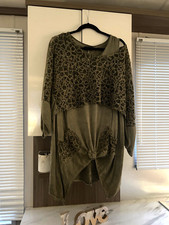 LAGENLOOK ITALY 2 item OUTFIT TUNIC TOP DRESS LACE TIE FRONT XL 18 LAYERED SMOCK