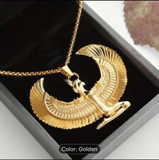 Golden Egyptian winged Goddess Hathor, Pendant and necklace